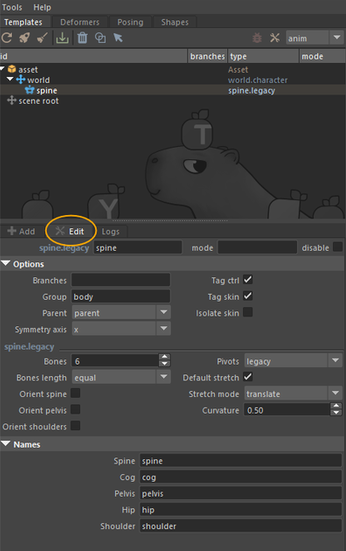 spine edit options